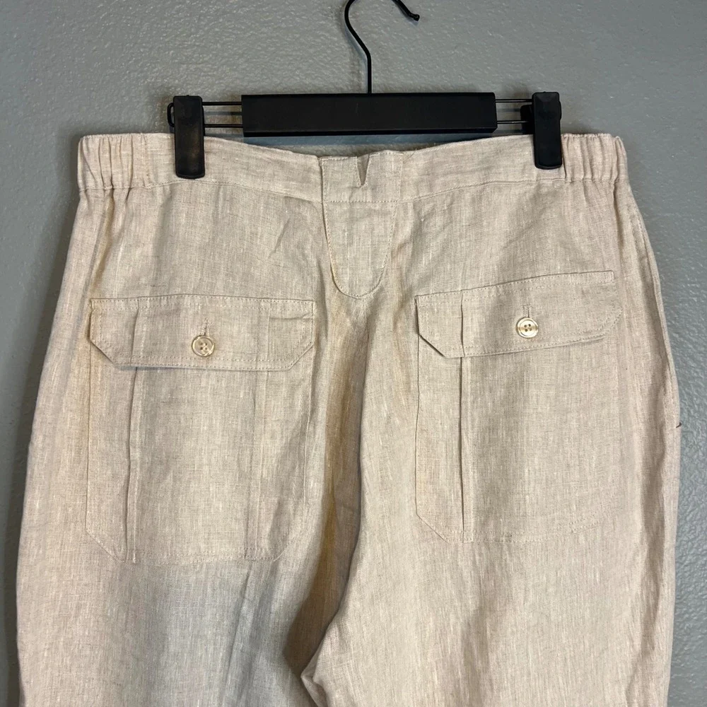 Bohio Mens Linen Pants Size L Beige Zip Drawstring Straight Leg Casual Trousers